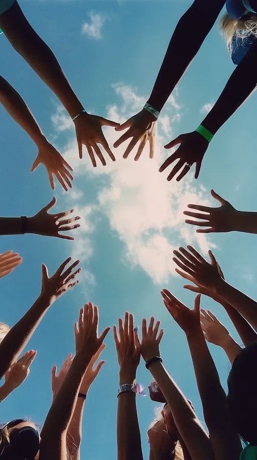 Des mains levées vers le ciel, un moment de solidarité